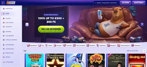 SpinBara – Nederlandse site met 100% tot €500 welkomstbonus + 200 gratis spins SpinBara homepagina met promotiebanner
